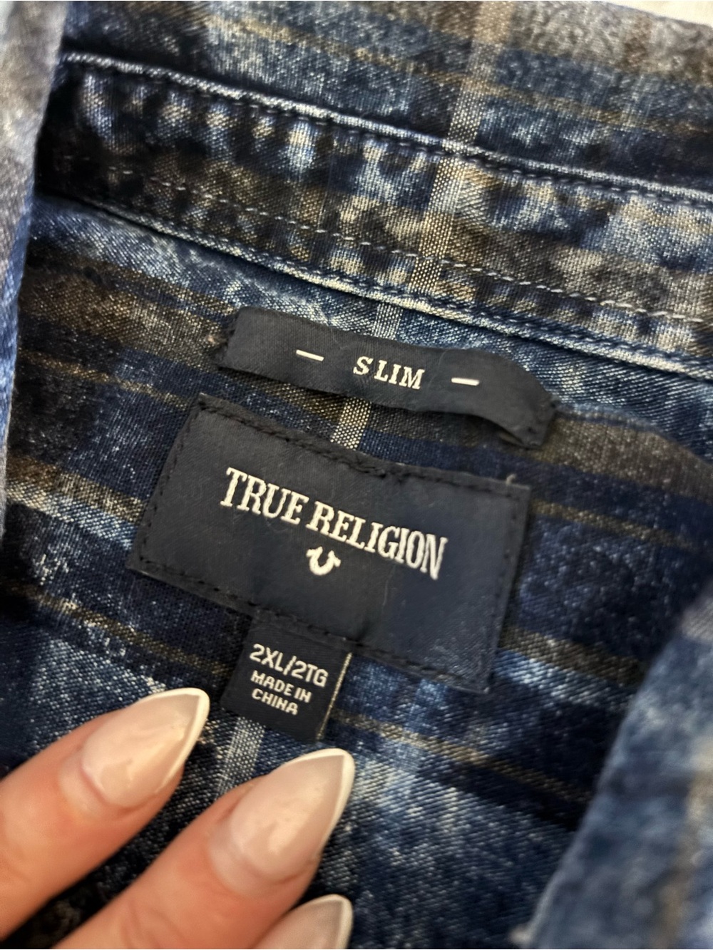 True Religion Shirt in Dark Blue Wash- size Slim 2XL
